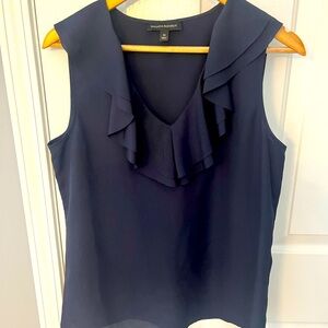 Banana Republic Navy Ruffle V-Neck Sleeveless Blouse